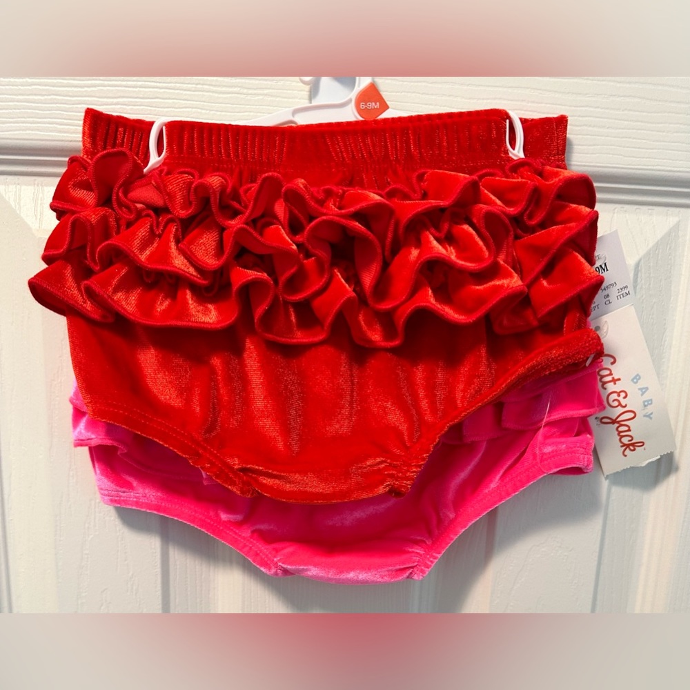 CAT & JACK Ruffle Bum Bloomer Shorts 6-9 M Baby New Red and Pink